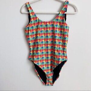 Terez Rainbow Women's Houndstooth One-piece Swim Wear, L Large